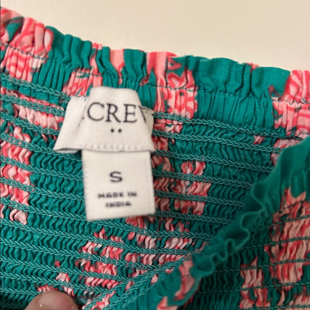 J. Crew Smocked Green and Pink Puff Short Sleeve Floral Dress NEW Sz S - Picture 5 of 7